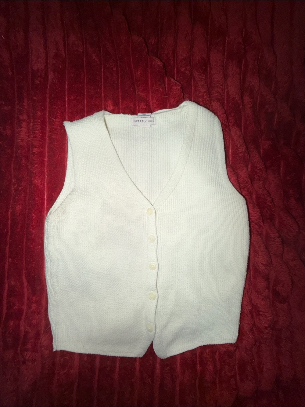 Sincerely Jules White Knit Button Front Sweater Vest Women’s Size S